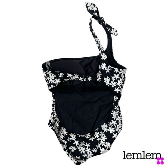 LEMLEM **NWT** Sea Floral Black + White Cutout One-Shoulder One-Piece Swimsuit - Picture 12 of 12
